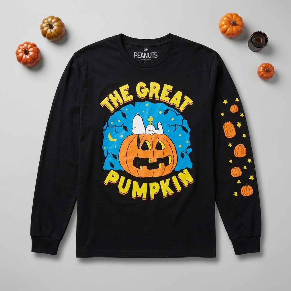 Peanuts Snoopy The Great Pumpkin Halloween Long Sleeve Shirt Mens Medium NWOT